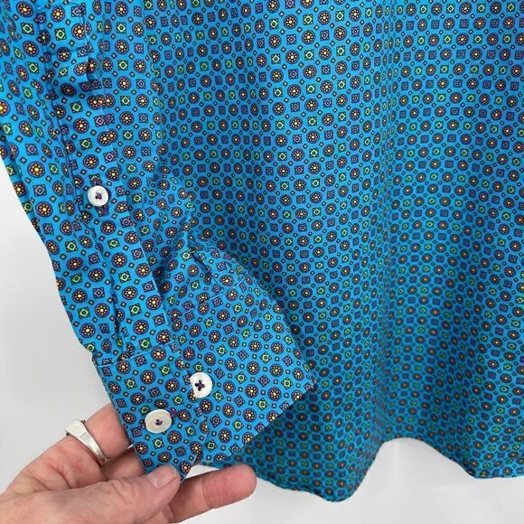 Alan Flusser Blue Cotton Long Sleeve Casual Button-Up Shirt Size Medium - Picture 8 of 8